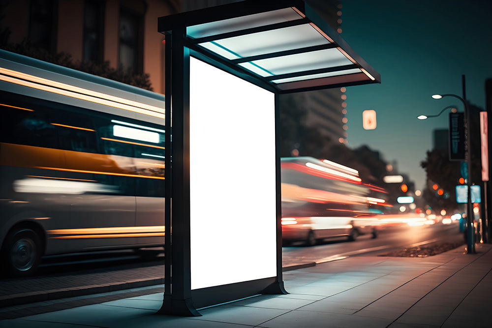 A blank LED board on a busy city street.