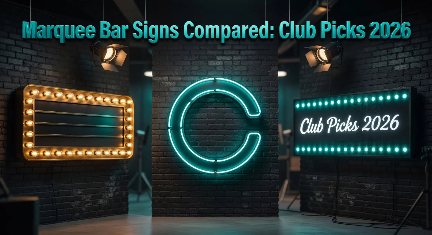 Professional header image for comparison analysis: Marquee Bar Signs Compared: Club Picks 2026
