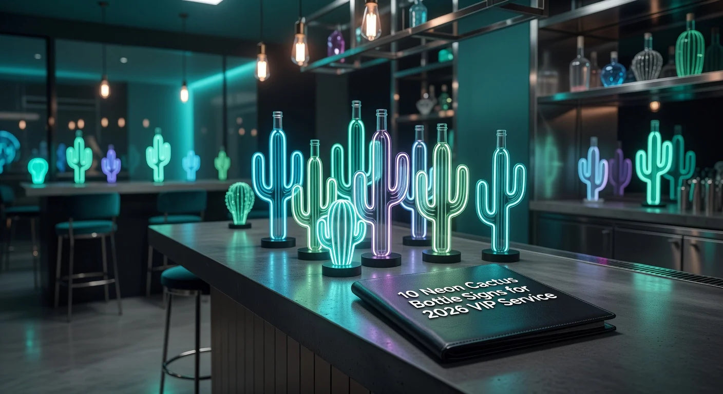 Professional header image for list-based article: 10 Neon Cactus Bottle Signs for 2026 VIP Service