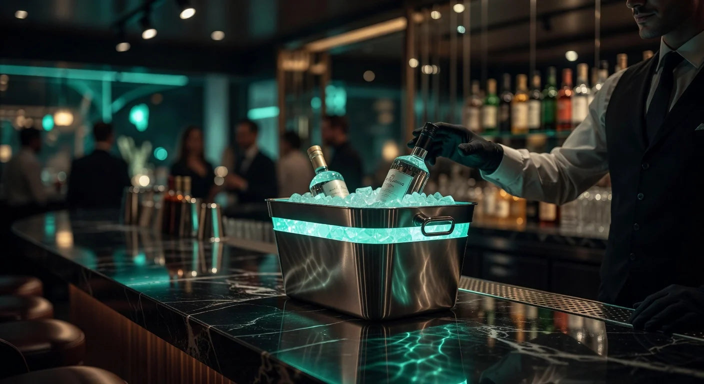 Professional header image for list-based article: Custom LED Ice Buckets for Bottle Service: What Operators...