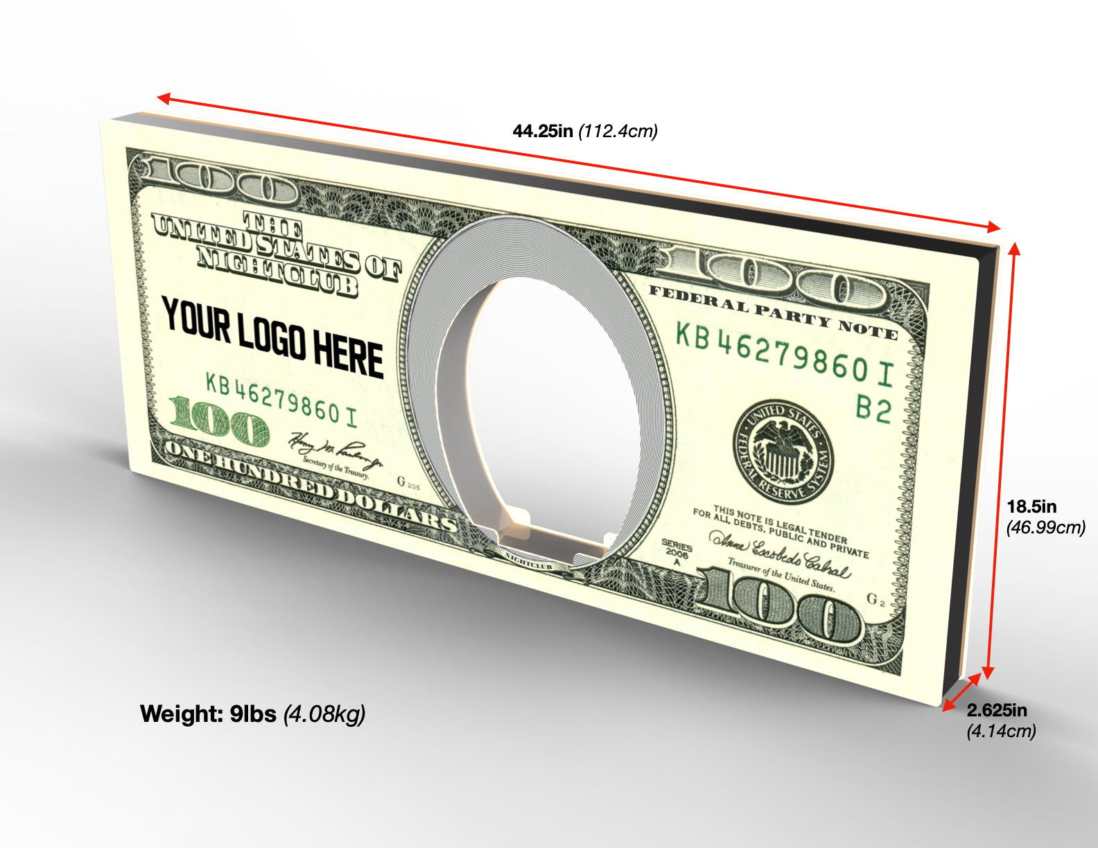 Benjamin 100 Dollar Bill Bottle Service Sign Presenter