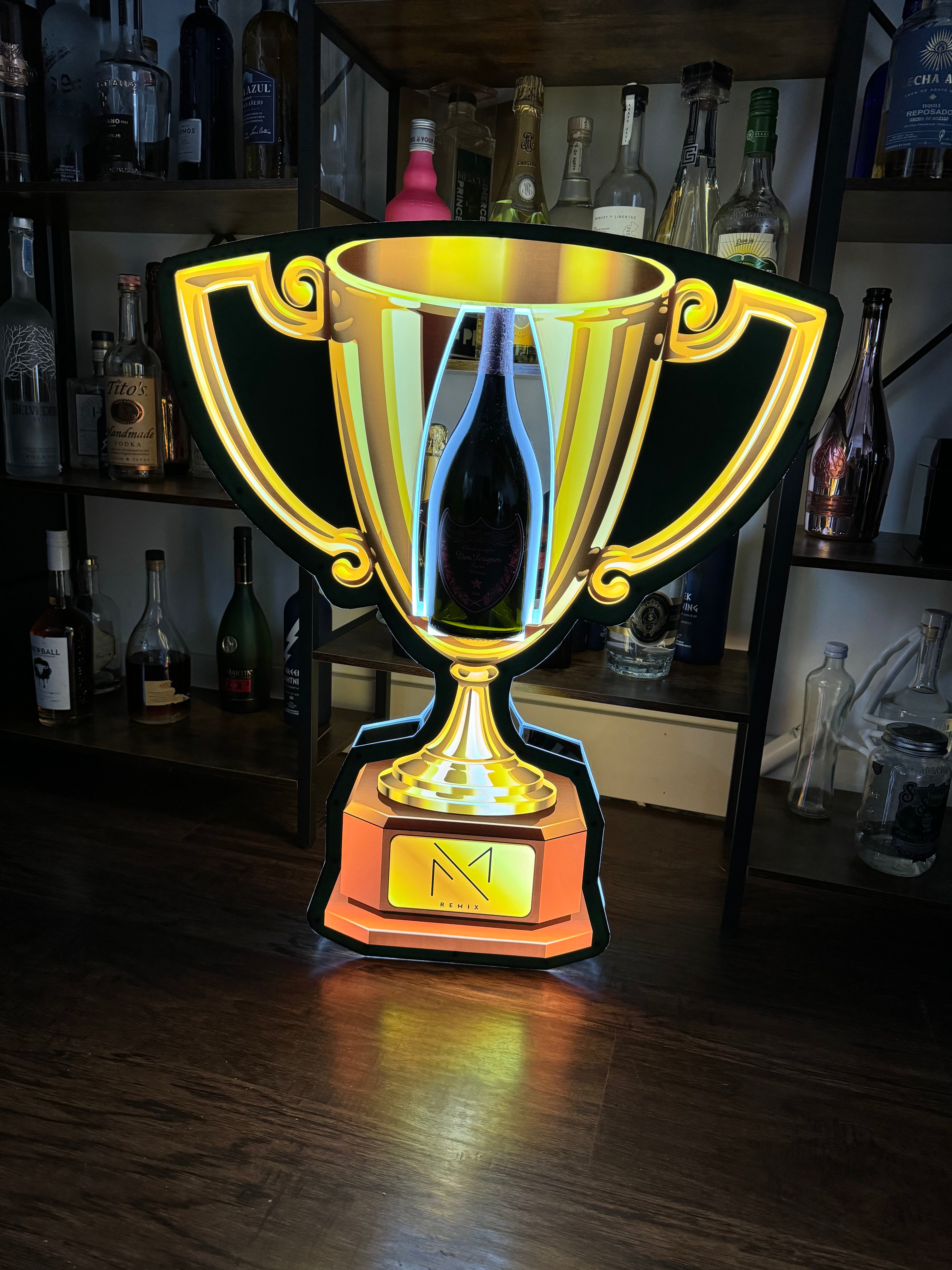 Trophy Shaped Bottle Service Sign Presenter Glorifier