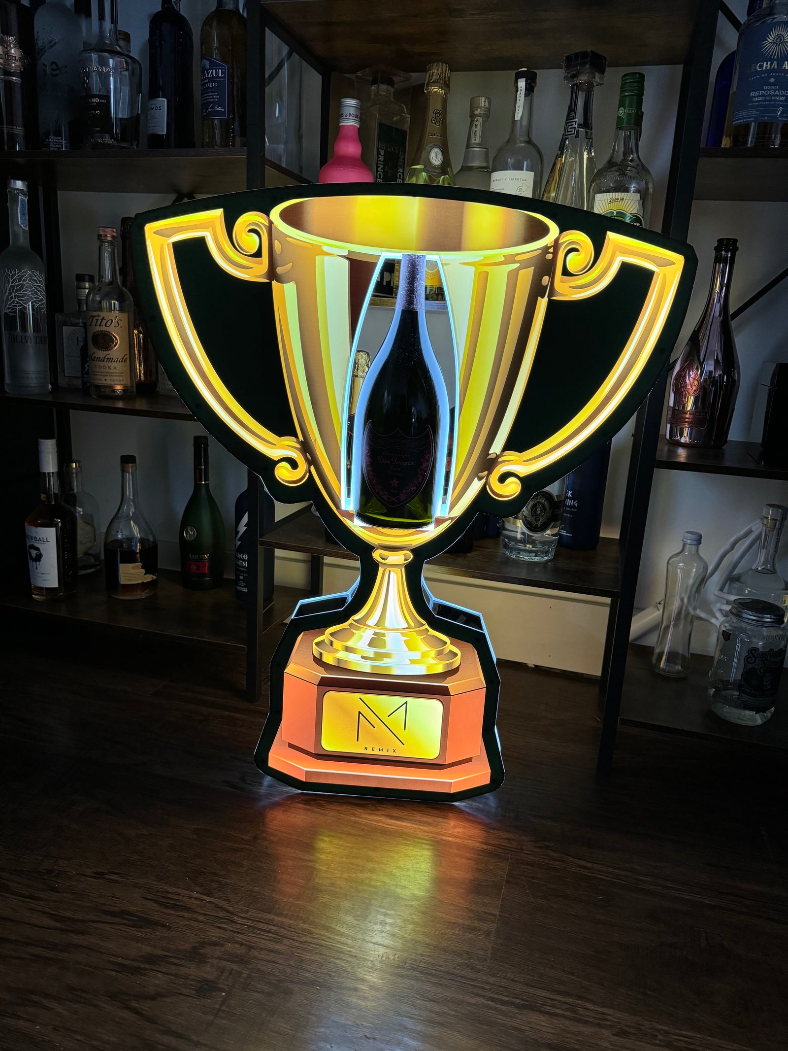 Trophy Shaped Bottle Service Sign Presenter Glorifier