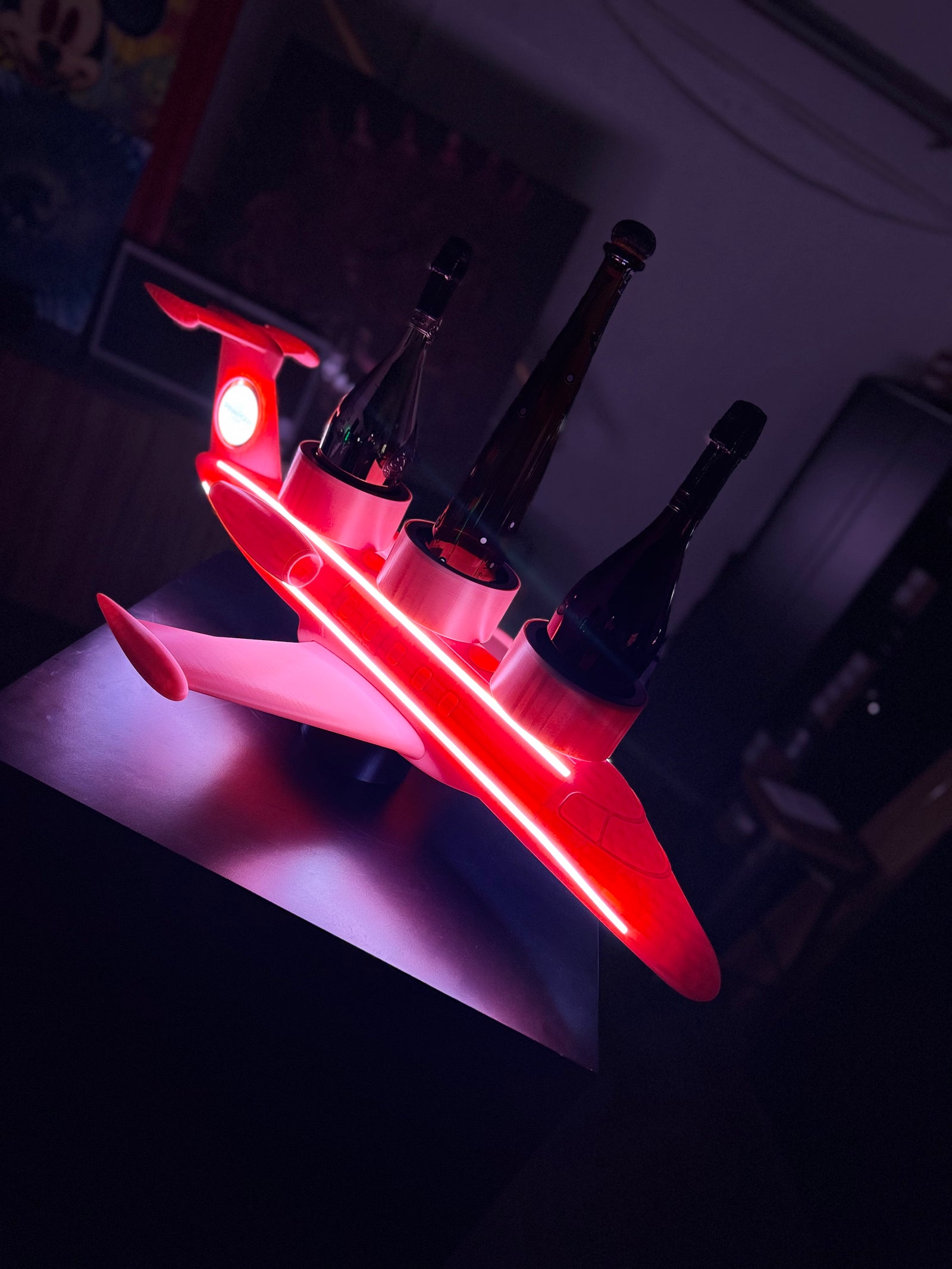 3D Neon LED Airplane Jet Bottle & Shot Tray