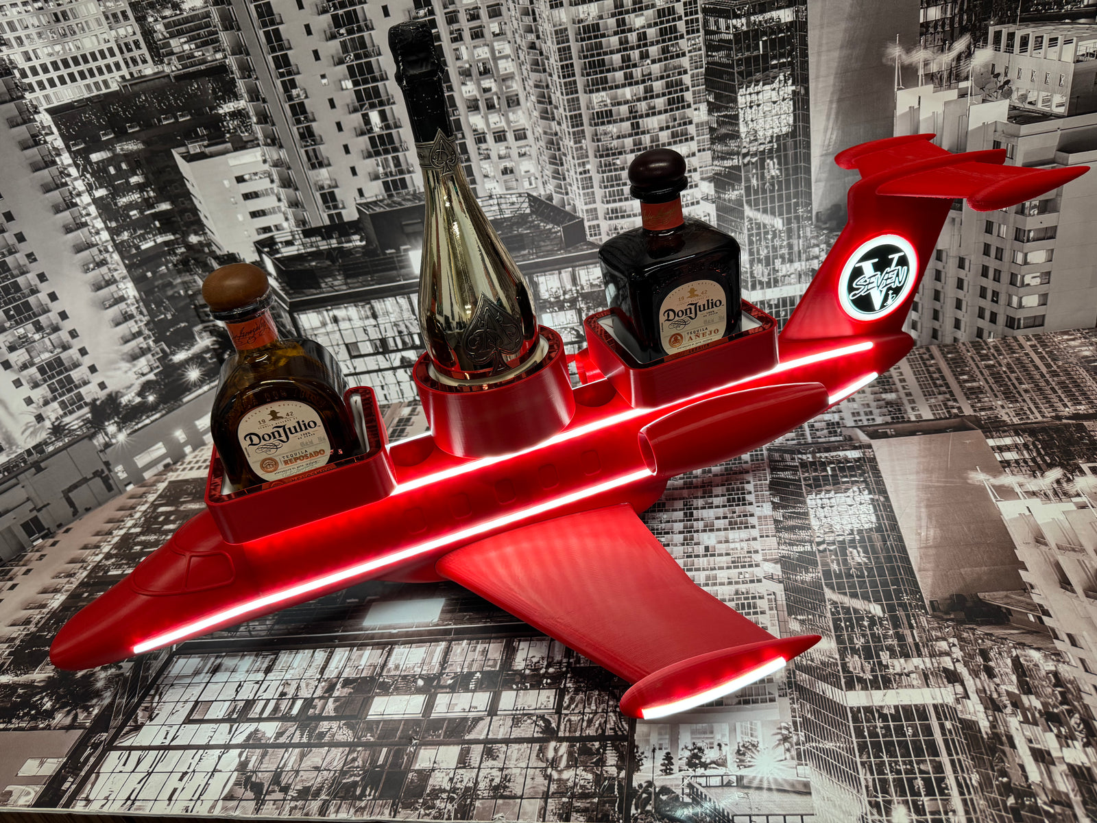 3D Neon LED Airplane Jet Bottle & Shot Tray